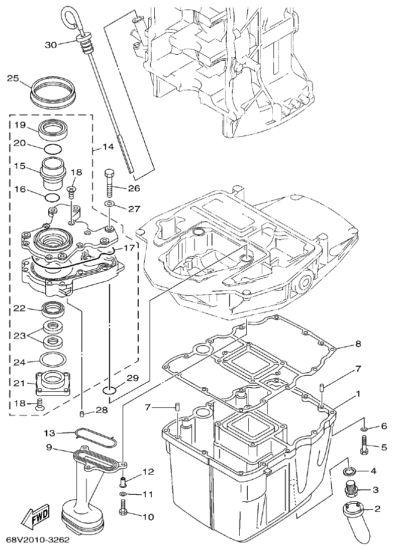 Yamaha F115TR, LF115TR, F115AET, FL115AET OIL PAN parts diagram